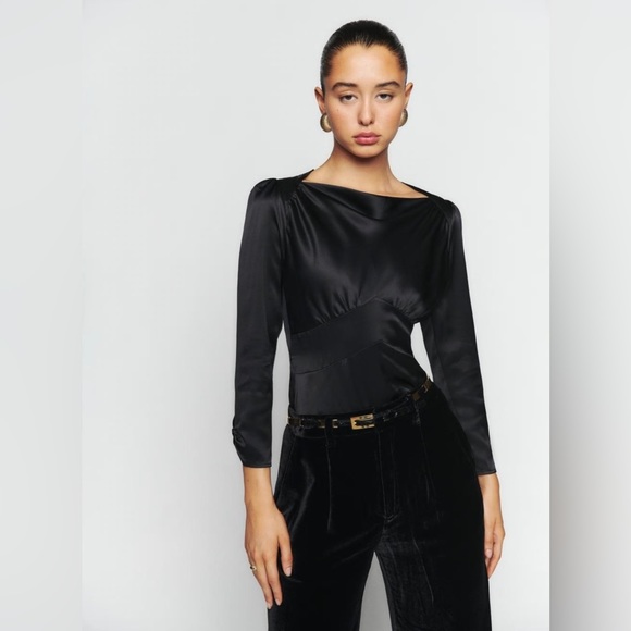 Reformation Jason Silk Top in Black | Women’s Size 6 - Picture 1 of 16